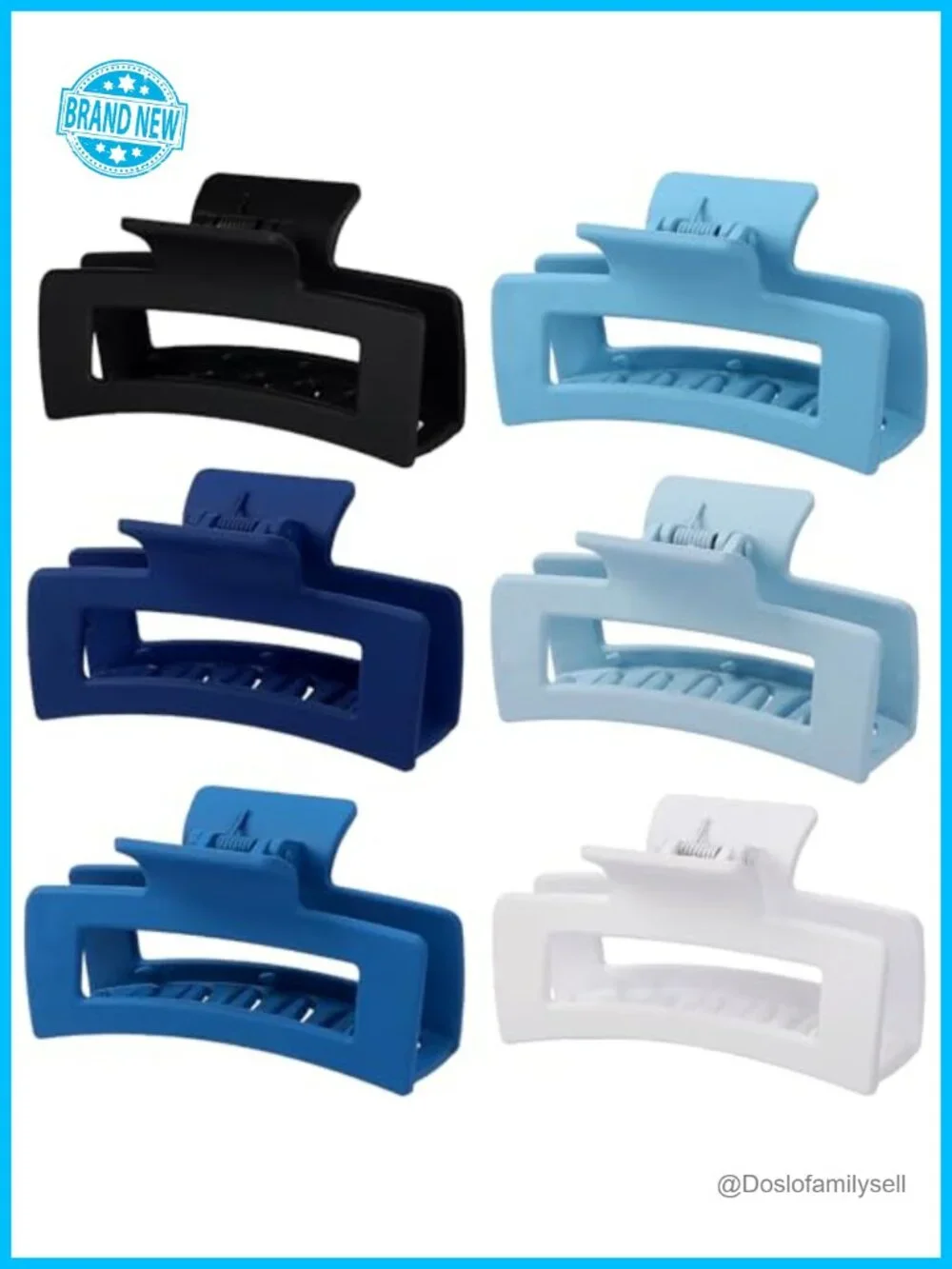 3.5 Inch Medium Hair Claw Clips 6 Pack Square Rectangle Banana Jaw Clips for